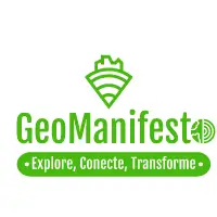 Logo Geo Manifesto. Uma estrutura geológica do planeta no centro, representando as forças internas e externas do planeta.