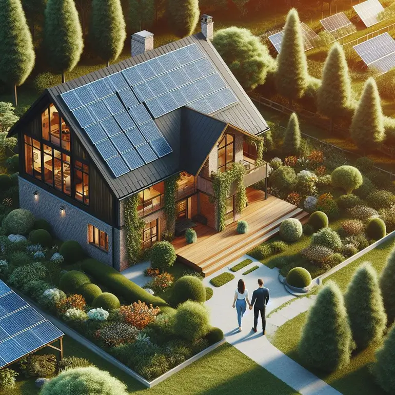 Energias Renováveis: casa com painéis solares.